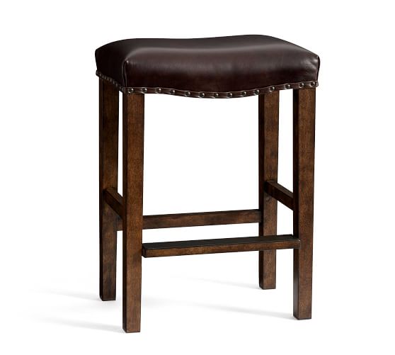 Manchester Backless Leather Bar, Red Leather Saddle Bar Stools