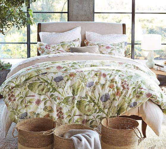 Thistle Fl Print Organic Percale, Pottery Barn Duvet Cover Sets Queen