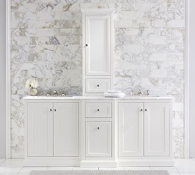 Ultimate Double Sink Storage Vanity, White Vanity With Hutch