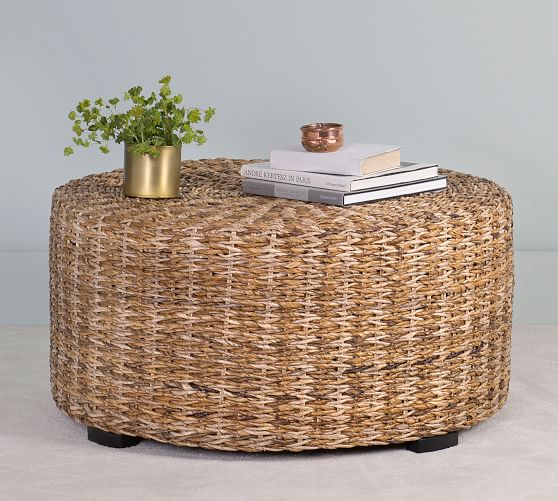 Woven 35 5 Abaca Round Coffee Table, Round Wicker Coffee Table Ottoman