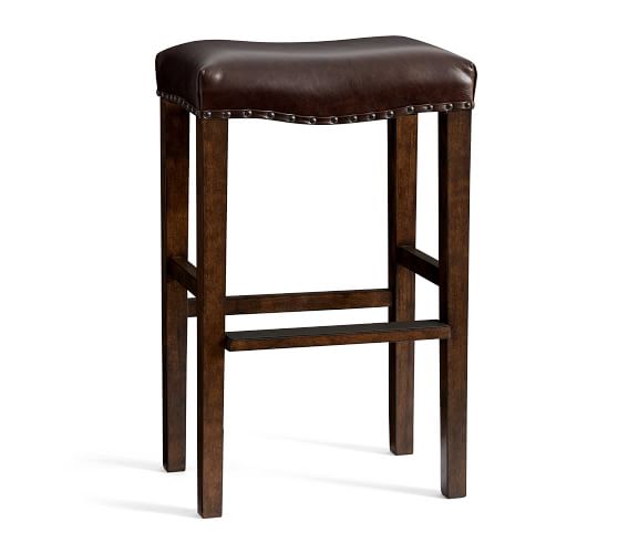 Manchester Backless Leather Bar, Black Leather Top Bar Stools