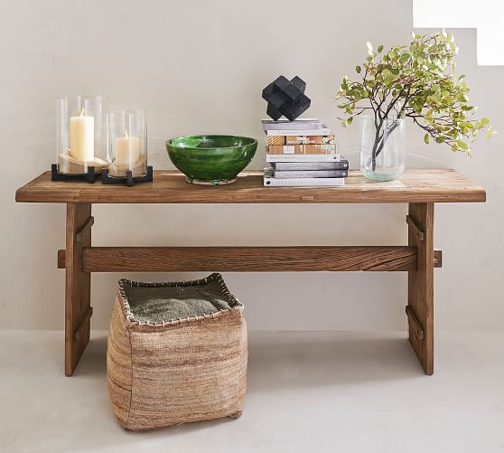 Easton 74 Reclaimed Wood Console Table, Reclaimed Wood Sofa Table With Stools