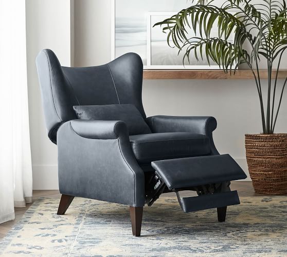 Champlain Roll Arm Leather Wingback, Pottery Barn Leather Recliner