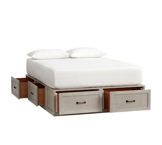 Stratton Storage Platform Bed Frame, White Queen Size Bed Frame With Storage