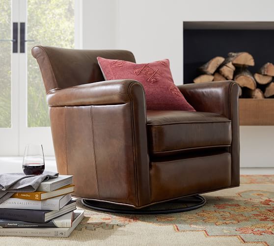 Irving Roll Arm Leather Swivel Glider, Irving Leather Chair