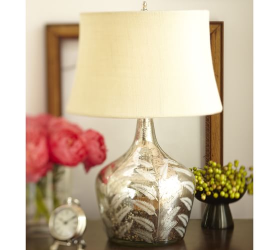 Etched Fern Mercury Glass Table Lamp, Fern Table Lamp