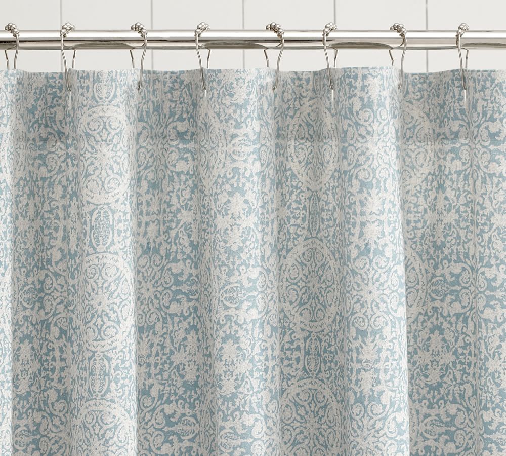 Sammie Tile Cotton Linen Shower Curtain, Linen Shower Curtain Target