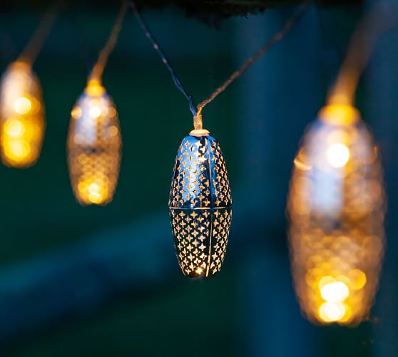 Marrakesh Metal Solar String Lights, Solar Bulb String Lights Outdoor
