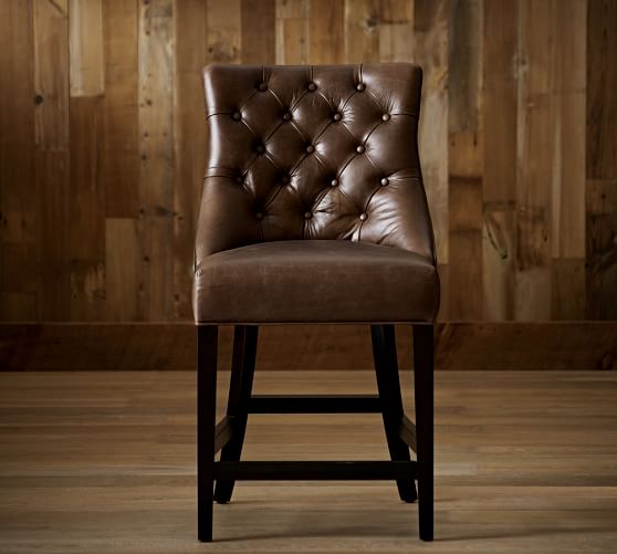 Hayes Tufted Leather Bar Stools, Leather Counter Chairs