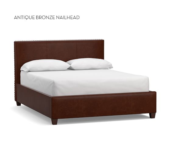Raleigh Square Leather Bed, Leather Headboard Queen Platform Bed