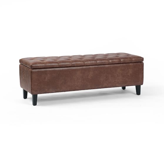 Jay Tufted Leather Storage Bench, Leather Storage Ottoman Bench Tufted