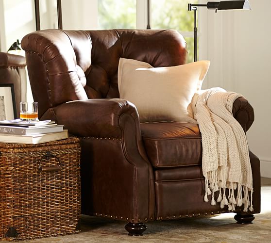 Lansing Tufted Leather Recliner With, Dark Brown Real Leather Recliner Chair