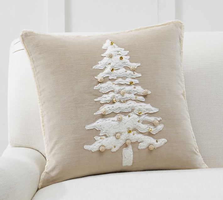 Velvet Sherpa Tree Applique Pillow Cover