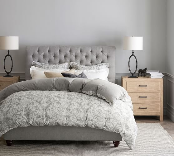 Chesterfield Tufted Upholstered Bed, Grey Upholstered Headboard And Frame