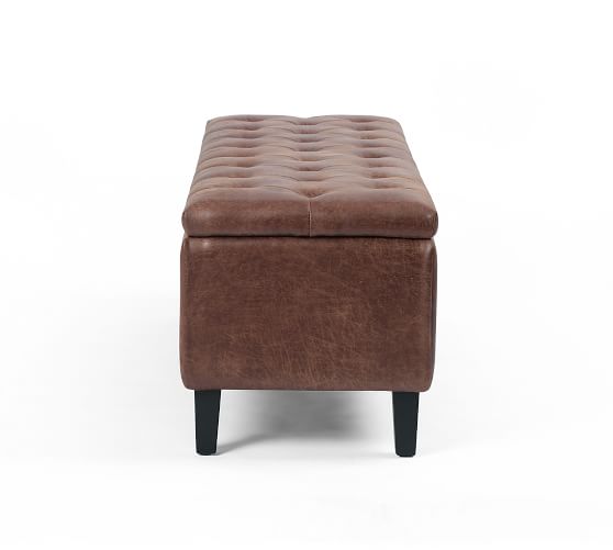Jay Tufted Leather Storage Bench, Leather Storage Bench Ottoman