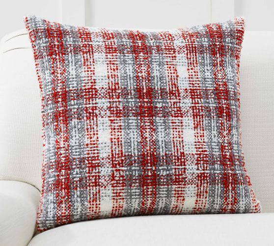 Pottery Barn Kingston Pillow Cover Warm 24" Large Plaid New