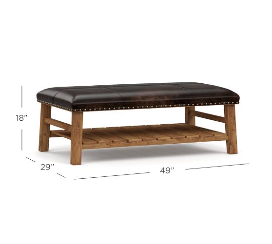 Caden Rectangular Leather Ottoman, Leather Upholstered Coffee Table