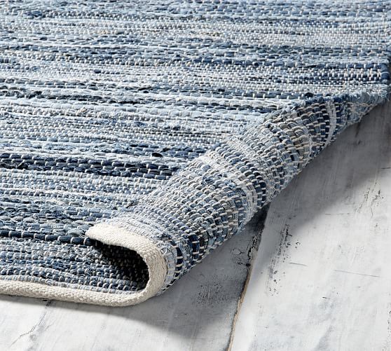 Stripe Denim Chindi Flatweave Cotton, Striped Flat Weave Rug