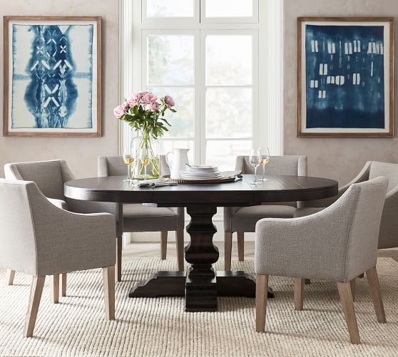 Banks Round Pedestal Extending Dining, Round Dining Room Table With Leaf And Chairs