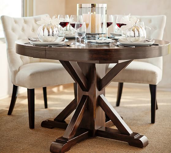 Benchwright Round Pedestal Extending Dining Table Pottery Barn Benchwright Round Pedestal Extending, Pottery Barn Tables Round
