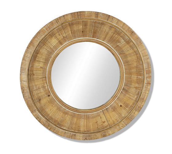 Round Wooden Frame Wall Mirror 30, Wood Framed Round Mirror 30