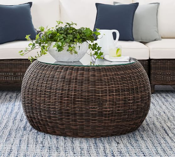 Torrey All Weather Wicker Outdoor, Round Wicker Side Table With Glass Top