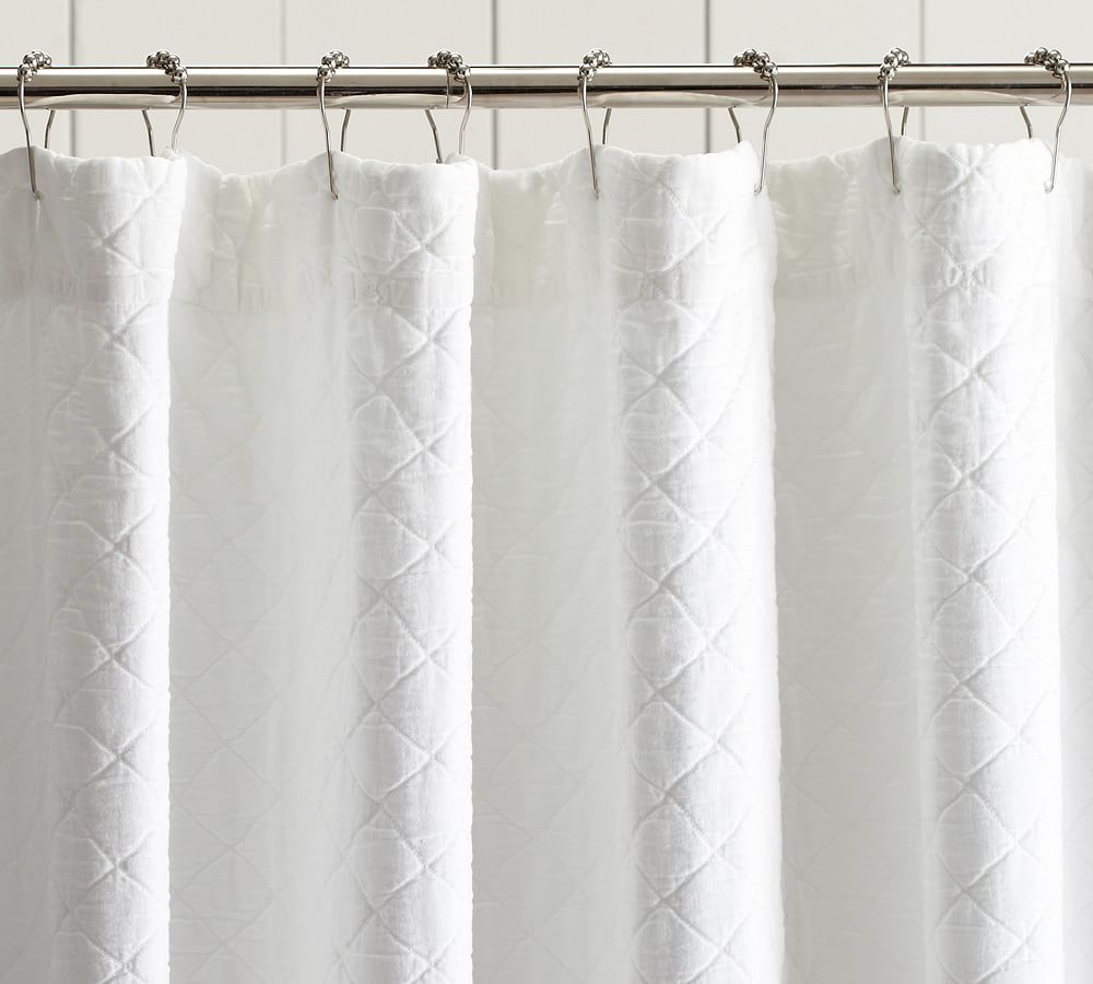 Diamond Matelasse Cotton Shower Curtain, White Cotton Matelasse Shower Curtain