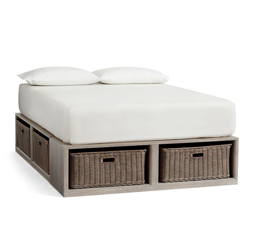 Stratton Storage Platform Bed with Baskets Wooden Beds Pottery Barn