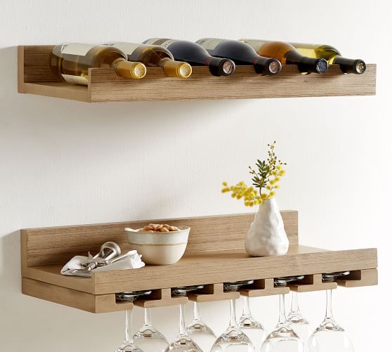 Holman Handmade Floating Entertaining Shelves Pottery Barn - Wine Rack Floating Wall Shelf With Glass Holder