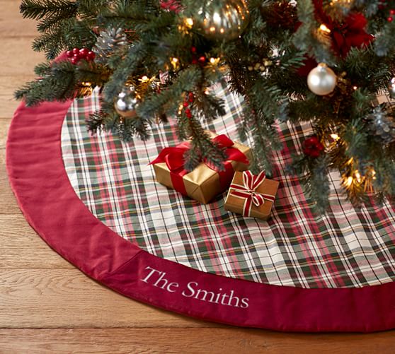 Blue plaid christmas tree skirt Clearance