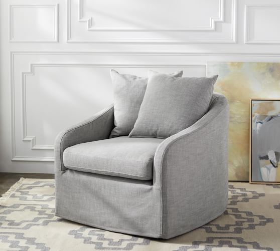 slipcovered swivel glider