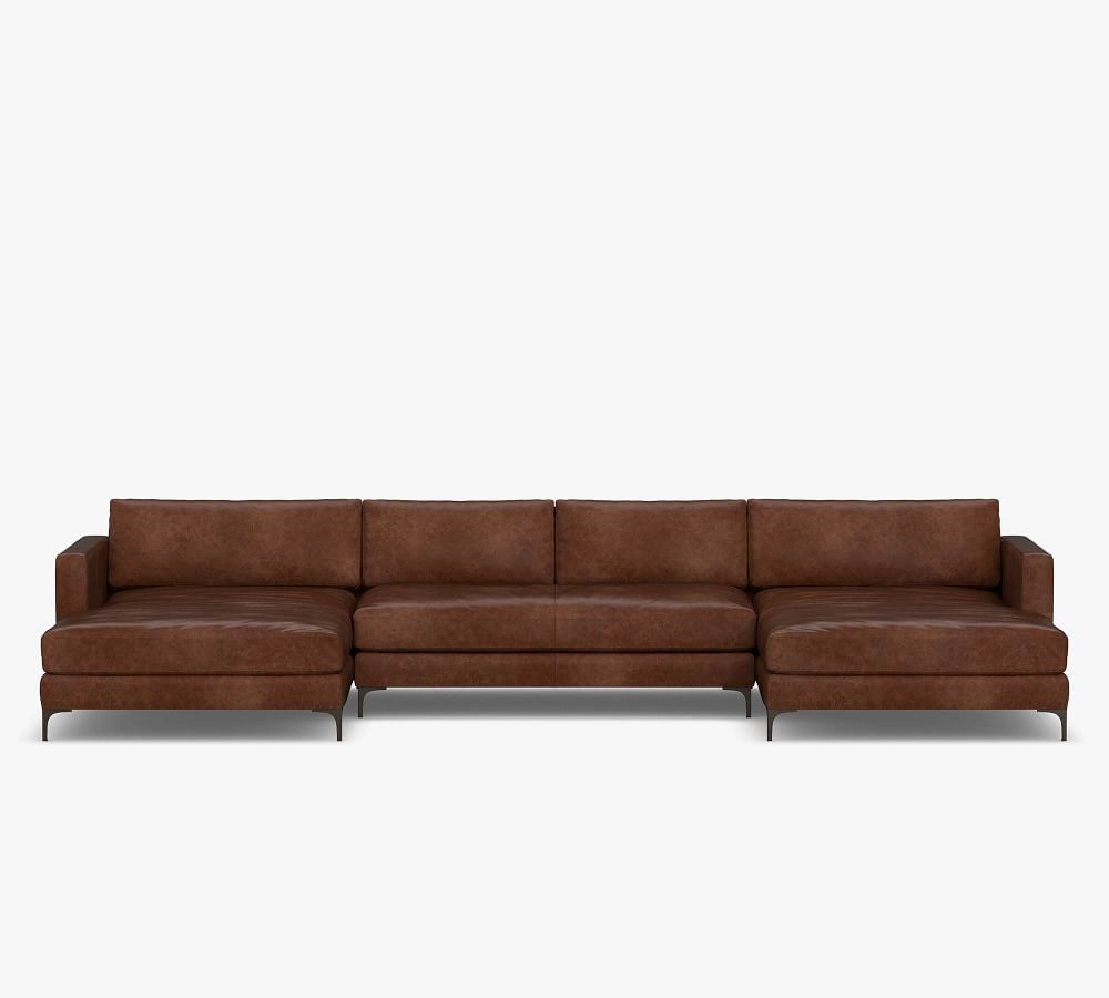 Jake Leather U Shaped Double Chaise, Leather Chaise Sectional