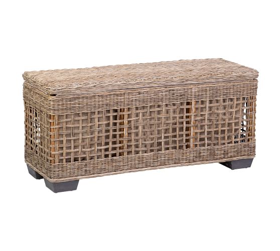 Rattan Shoe Storage Bench Pottery Barn, Outdoor Wicker Storage Bench With Back