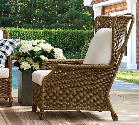 Saybrook Indoor Outdoor All Weather Wicker Wingback Lounge Chair Pottery Barn - Rattan Patio Chairs Pottery Barn
