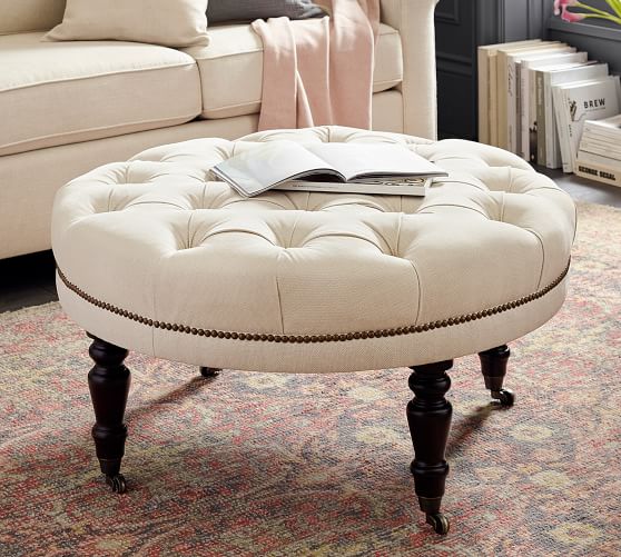 Raleigh Tufted Upholstered Round, Tufted Round Ottoman Chair