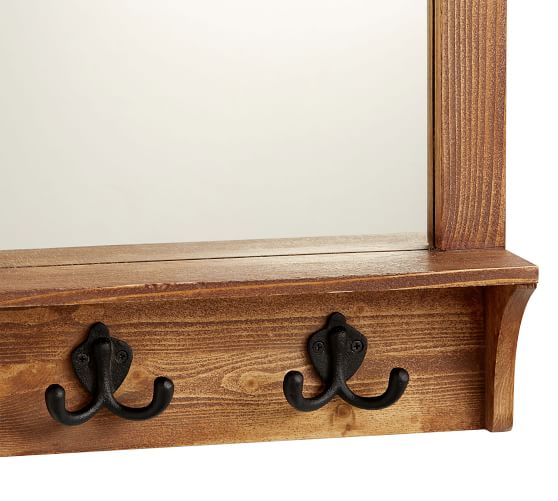 Wade Entryway Mirror With Wall Hooks Pine Organizers Pottery Barn - Pottery Barn Wall Mount Entryway Organizer Mirror