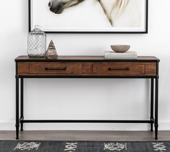 Juno 54 Reclaimed Wood Console Table, Wood And Metal Console Table With Shelves