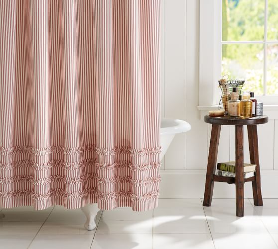Ticking Stripe Ruffle Cotton Shower, Pottery Barn Ruffle Shower Curtain