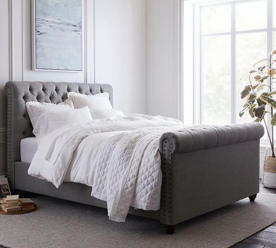 Chesterfield Tufted Upholstered Bed, Pottery Barn Leather Headboard