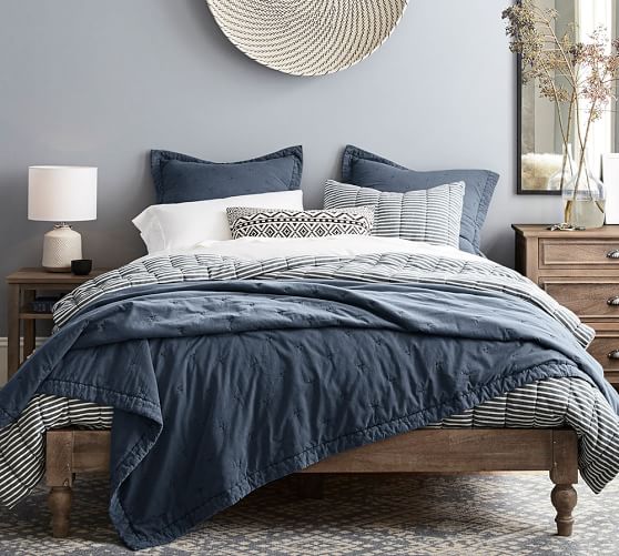 Triangle Stitch Washed Cotton Quilt And, Pottery Barn King Bedding
