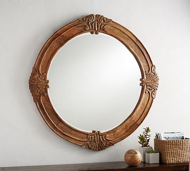 Mendosa Round Wood Wall Mirror Pottery Barn Mendosa Round Wood Wall Mirror, Carved Wood Mirror Round