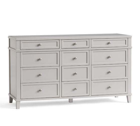 Clara 12 Drawer Wide Dresser Pottery Barn, Gray Dresser With White Drawers