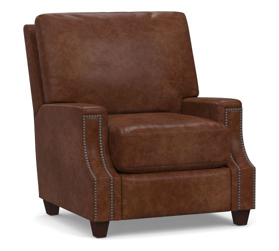 James Square Leather Recliner Chair, Pottery Barn Leather Recliner