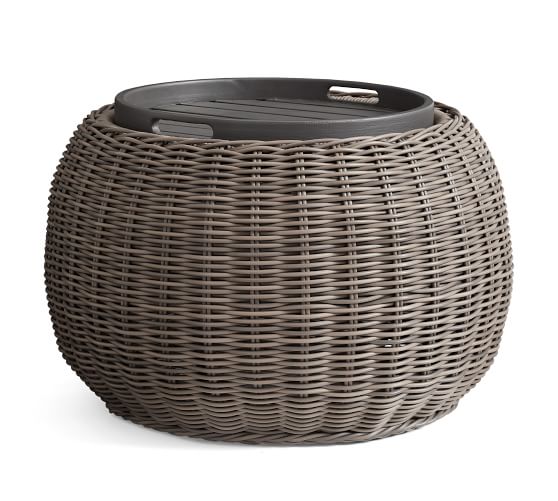 Huntington All Weather Wicker Tray Top, Round Outdoor Coffee Table With Storage