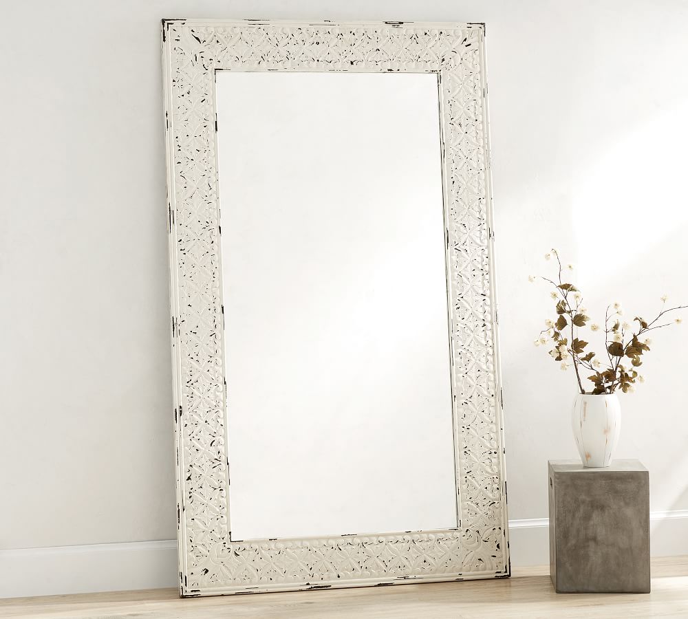 Tehama Wood Floor Mirror Standing, Vintage White Floor Mirror