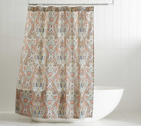 Floine Paisley Organic Shower, Pottery Barn Mackenna Shower Curtain