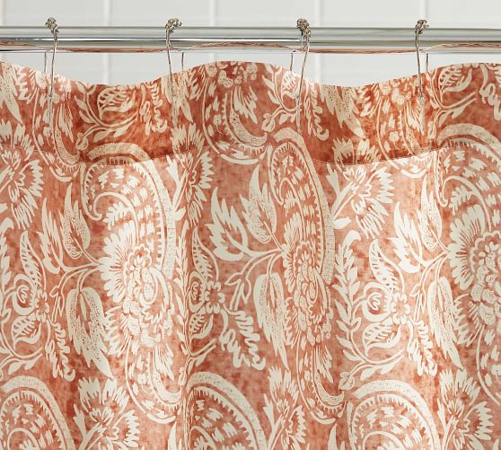 Alessandra Organic Shower Curtain, Red And Gold Damask Shower Curtain