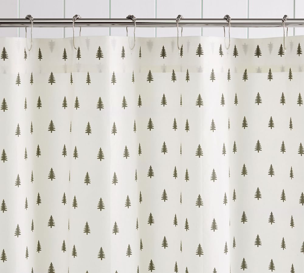 Pine Tree Organic Shower Curtain, Tree Print Shower Curtain