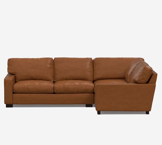 Turner Square Arm Leather 3 Piece, Leather 3 Piece Sectional