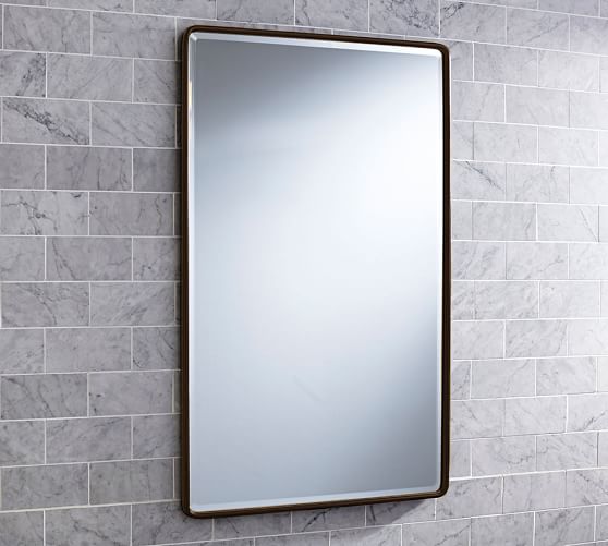 Vintage Rounded Rectangular Recessed, Rounded Edge Mirror Medicine Cabinet